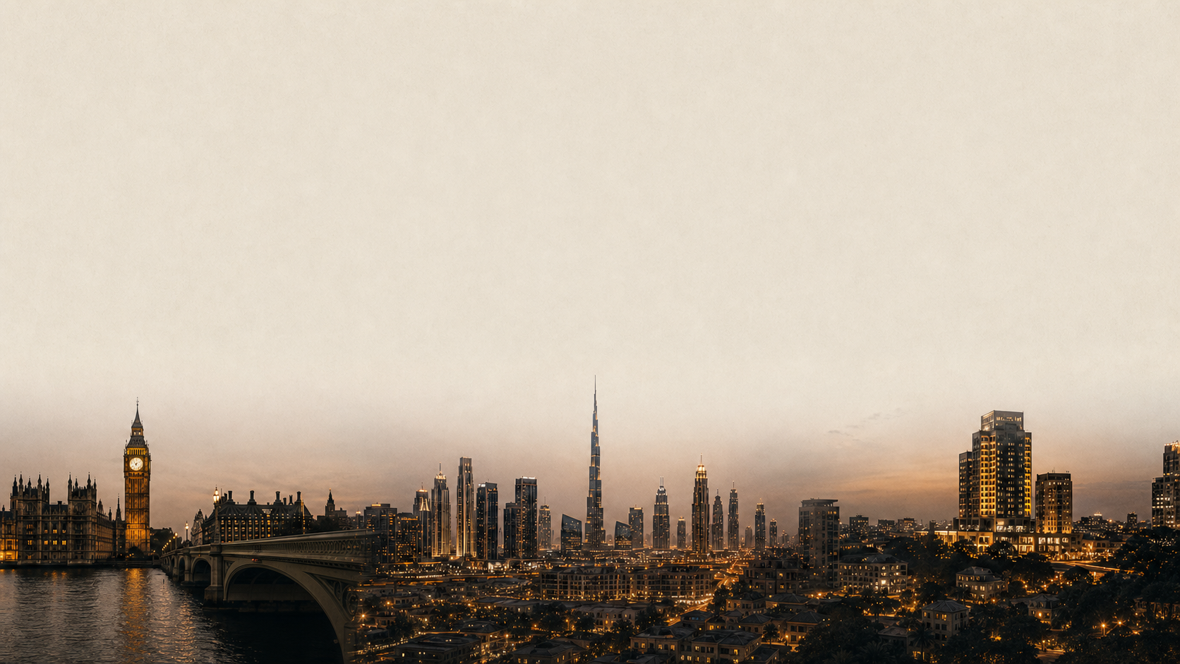 London, Dubai, and Kampala joined at dusk