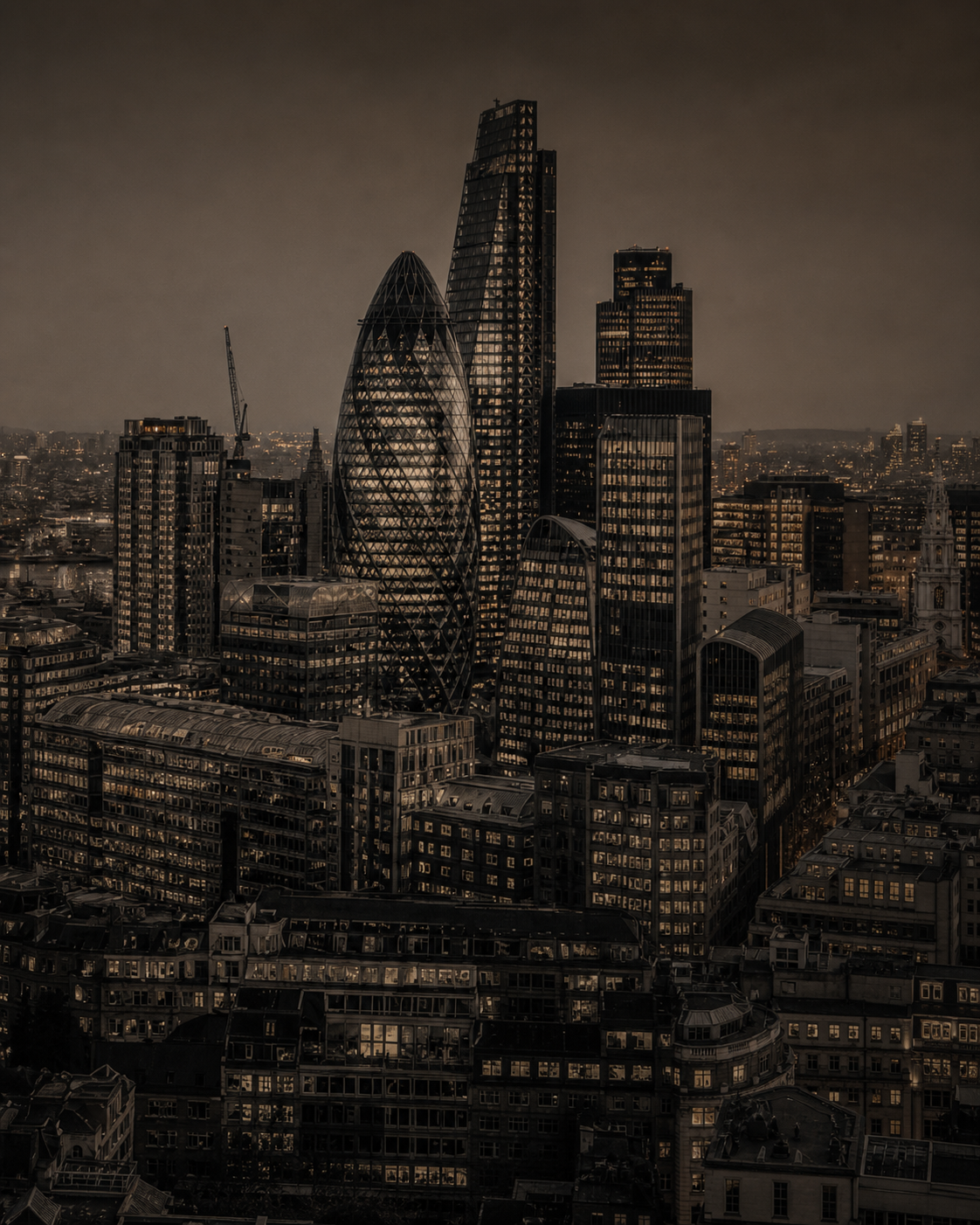 The City of London skyline at dusk